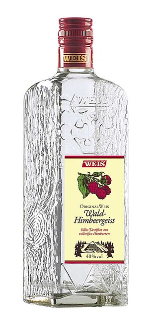 Himbeergeist 40%vol 0,​7lt in der Holzscheitflasche